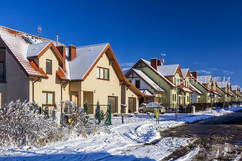 冬季住宅区，什切青，波兰