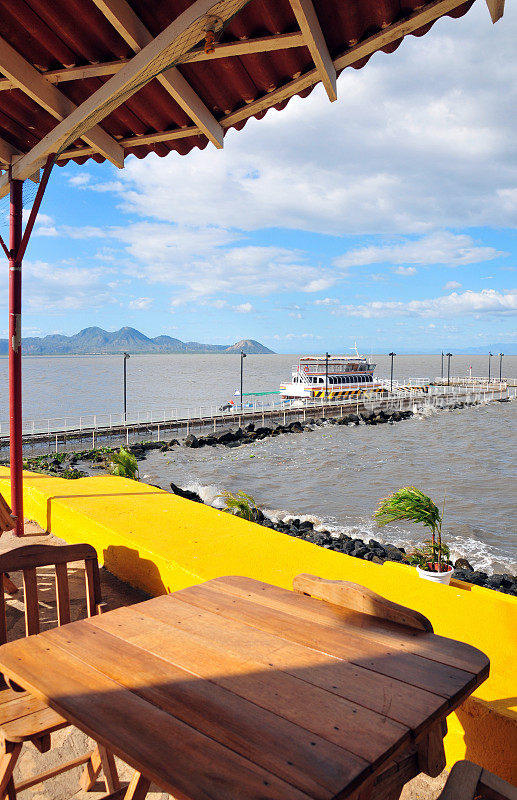 尼加拉瓜，马那瓜:从Xolotlan湖边看到的阿波耶克火山
