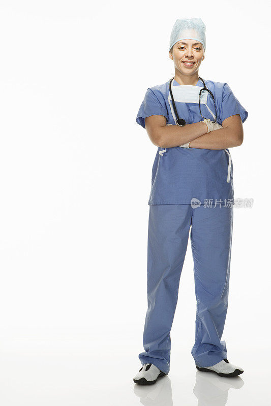女外科医生，白色背景，肖像