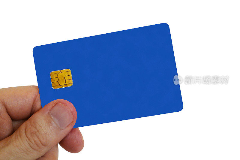 手里拿着一张蓝色的空白智能卡