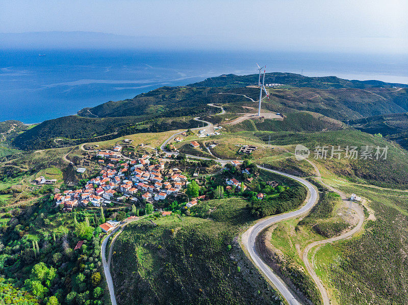 鸟瞰图Sarpıncık村-伊兹密尔