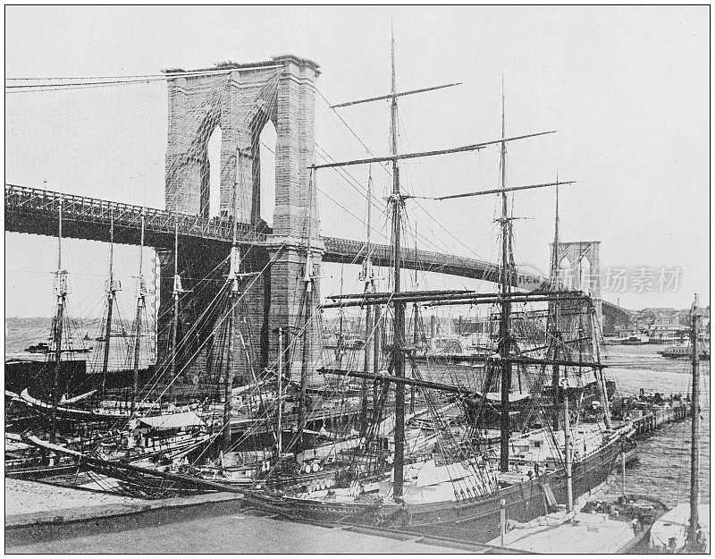 来自美国海军和陆军的古老历史照片:布鲁克林大桥，纽约