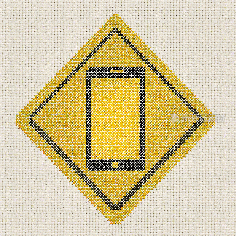 十字绣绣花道路智能手机使用警告标志