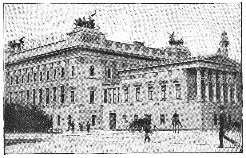 奥地利国会大厦位于奥地利维也纳，19世纪奥地利奥匈帝国
