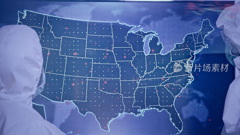 科学家在未来实验室研究美国地图上的首次感染