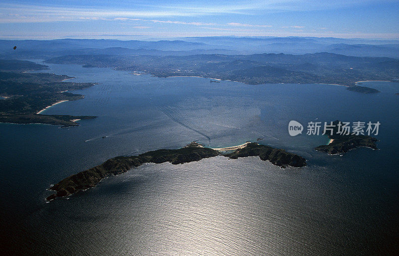 航拍Cíes岛在维戈里亚斯拜萨斯河口地区西班牙加利西亚