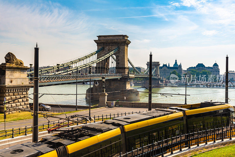 布达佩斯的吊桥和有轨电车