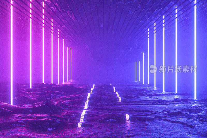 紫外霓虹激光发光隧道走廊抽象三维背景