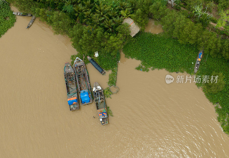 牛协岛和部分天河，湄公河，天江省的航空照片