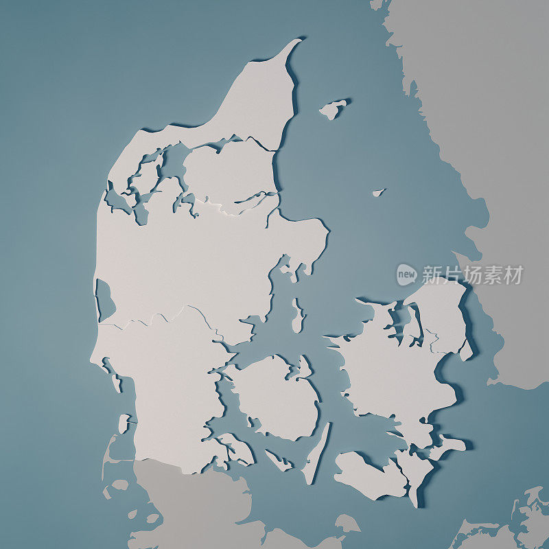 丹麦国家地图区域行政区划3D渲染