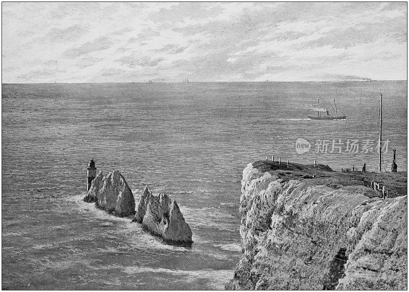 英格兰和威尔士的古老黑白照片:针，怀特岛