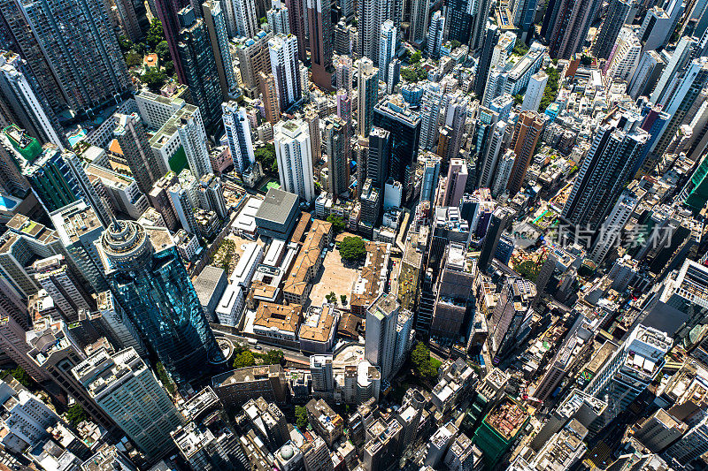 香港市区鸟瞰图。Asi智慧城市的金融区和商业中心