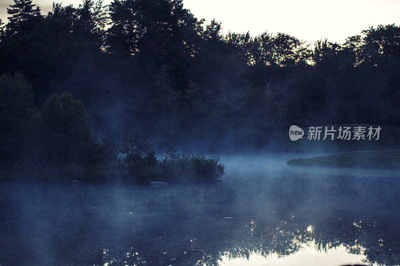 拂晓时薄雾从池塘升起