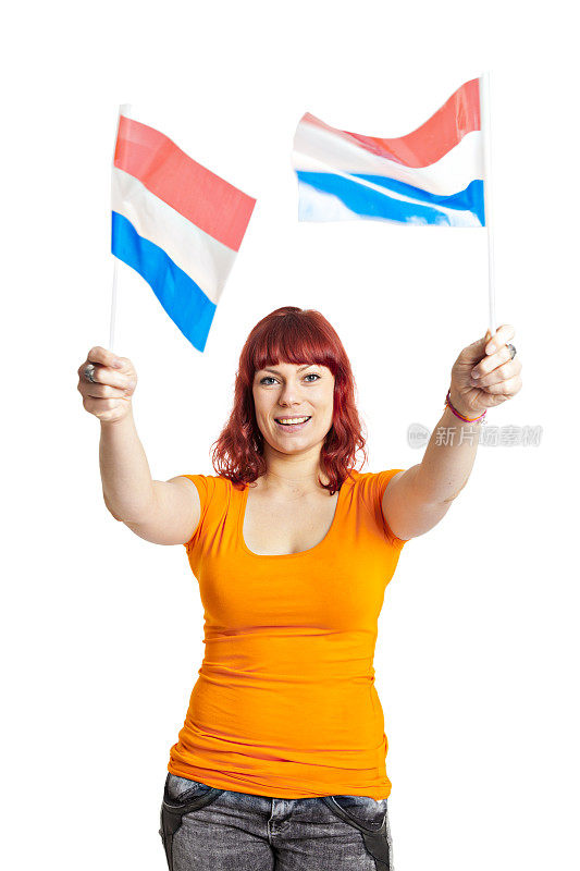 橙色扇子挥舞着荷兰国旗
