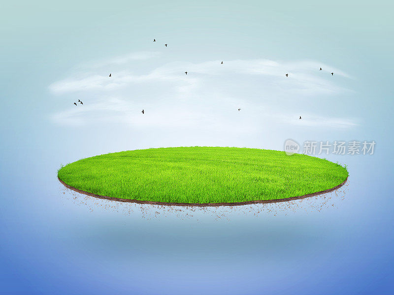 一个草岛，漂浮在天空中