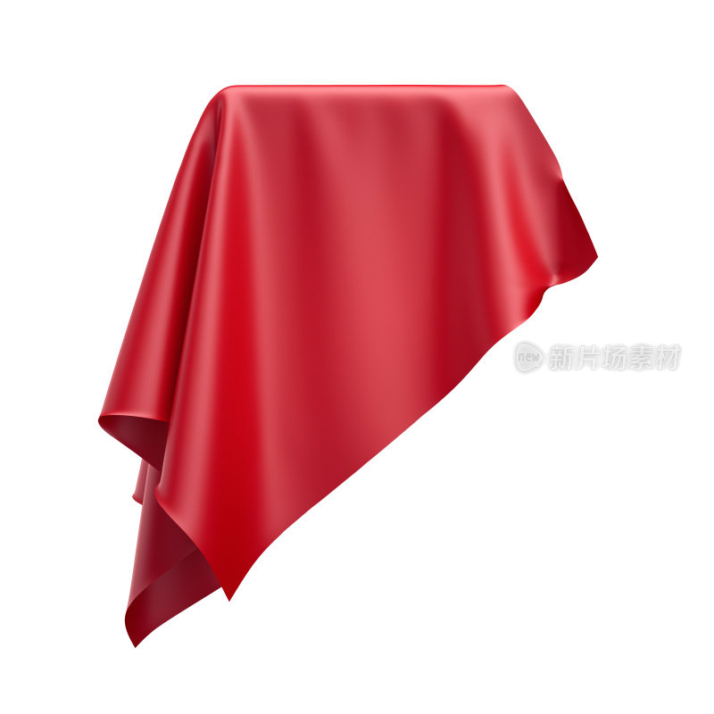 3d渲染，数字插图，抽象折叠布，翱翔的织物，红色窗帘，纺织品覆盖，孤立的白色背景