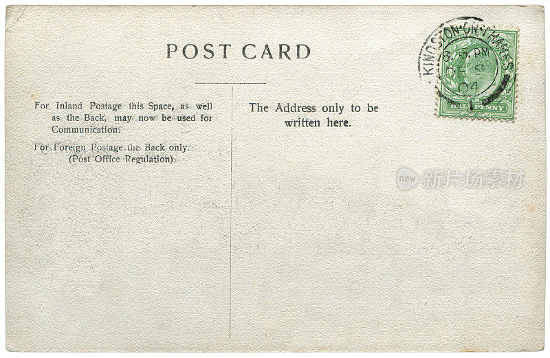 1905年从英国泰晤士河上的金斯敦寄出的带有空白内容的老式明信片，对于英国历史上的明信片通信来说，这是一个非常好的背景。