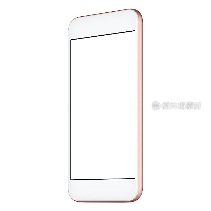 粉色智能手机模拟略CW旋转与空白屏幕隔离在白色背景