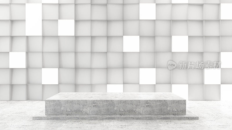 抽象的3D白色立方体墙与灯光