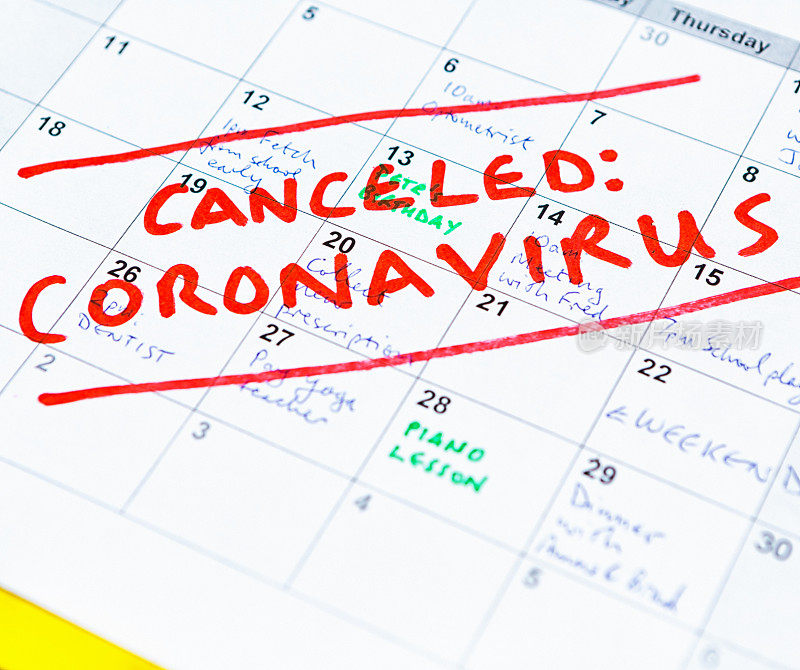 由于covid-19冠状病毒大流行，日历页满是取消的预约