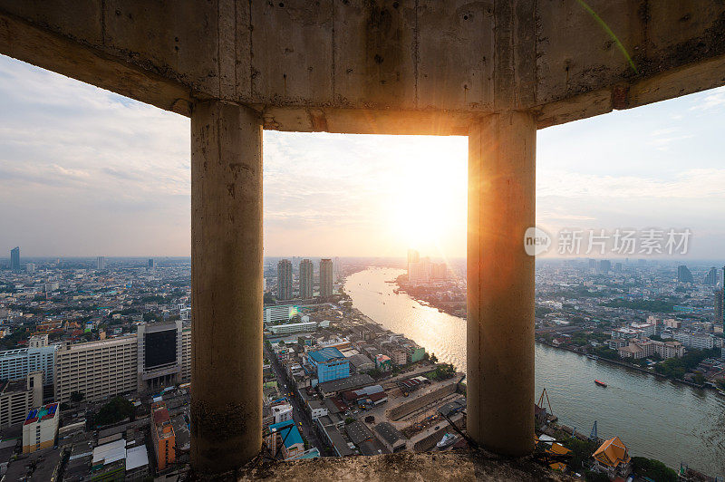 鸟瞰图Sathorn和silom区从幽灵塔在CBD市中心曼谷silom，曼谷中心，泰国