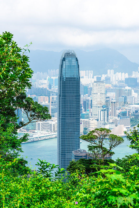 香港日出摩天大楼拥挤的城市景观和海港全景中国