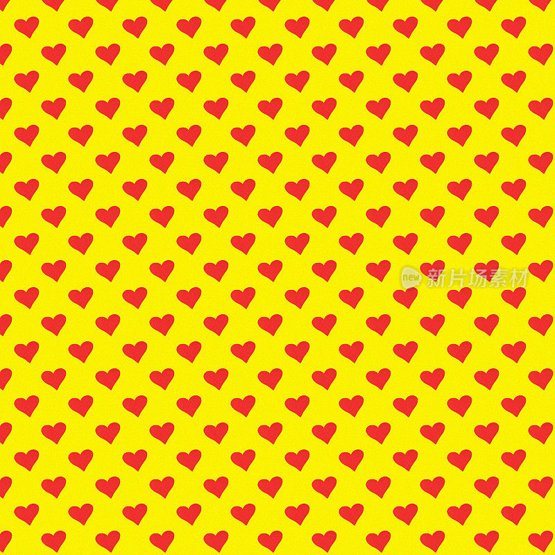 黄色背景上的红心无缝图案。印刷、设计。情人节，爱的概念