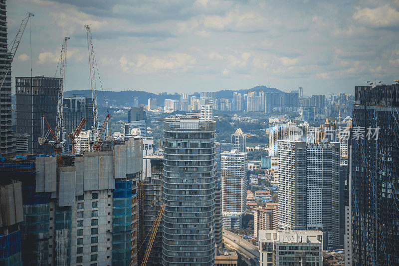 高角度视图吉隆坡城市一天的时间