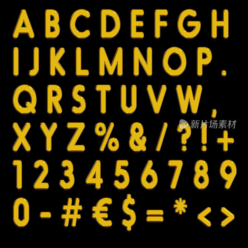 金色字母数字和标志气球孤立在黑色背景上
