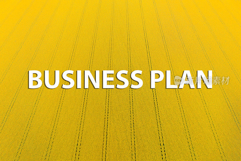 商业计划书题字在黄色向日葵地的背景上。农民商业计划书