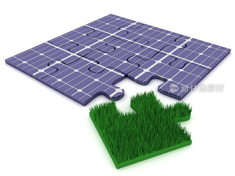 太阳能电池板可再生能源，环保拼图