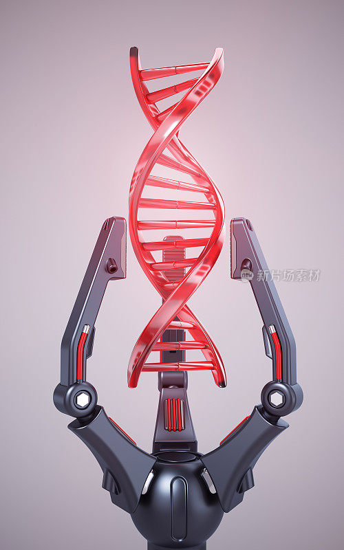 机械臂握着红色DNA结构