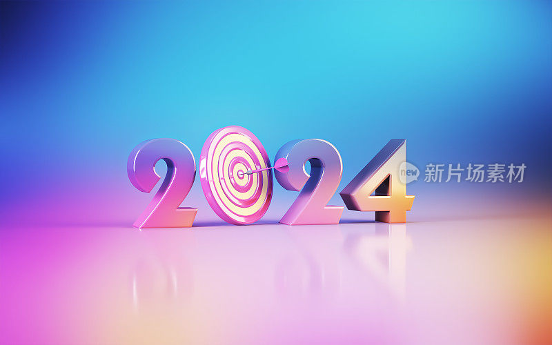 新年2024飞镖12命中坐在软蓝粉橙背景