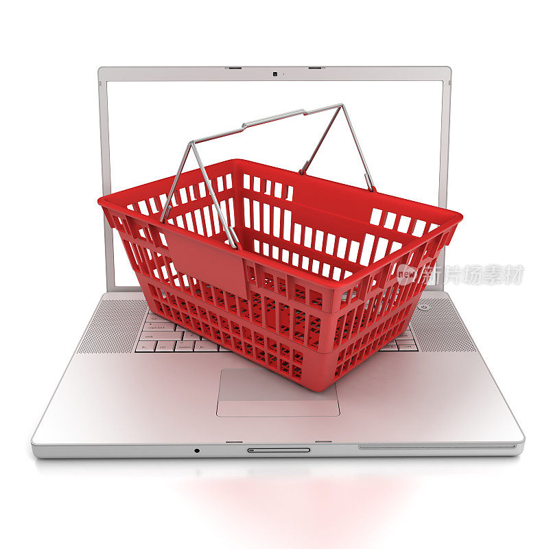 电子商务:购物篮和笔记本电脑-与剪切路径隔离