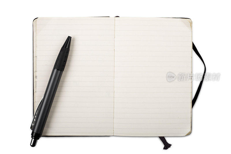 使用开放式笔记本与圆珠笔-孤立在白色