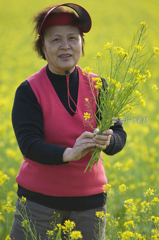 女性亚洲农民持有油菜籽