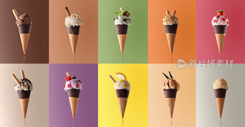 各种各样的天然水果冰淇淋在一个模式