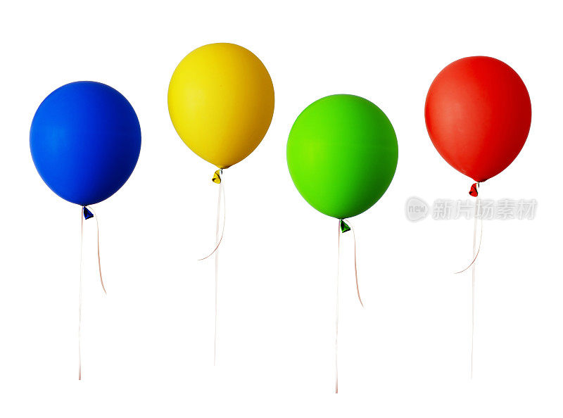 一套红色、蓝色、绿色和黄色的气球