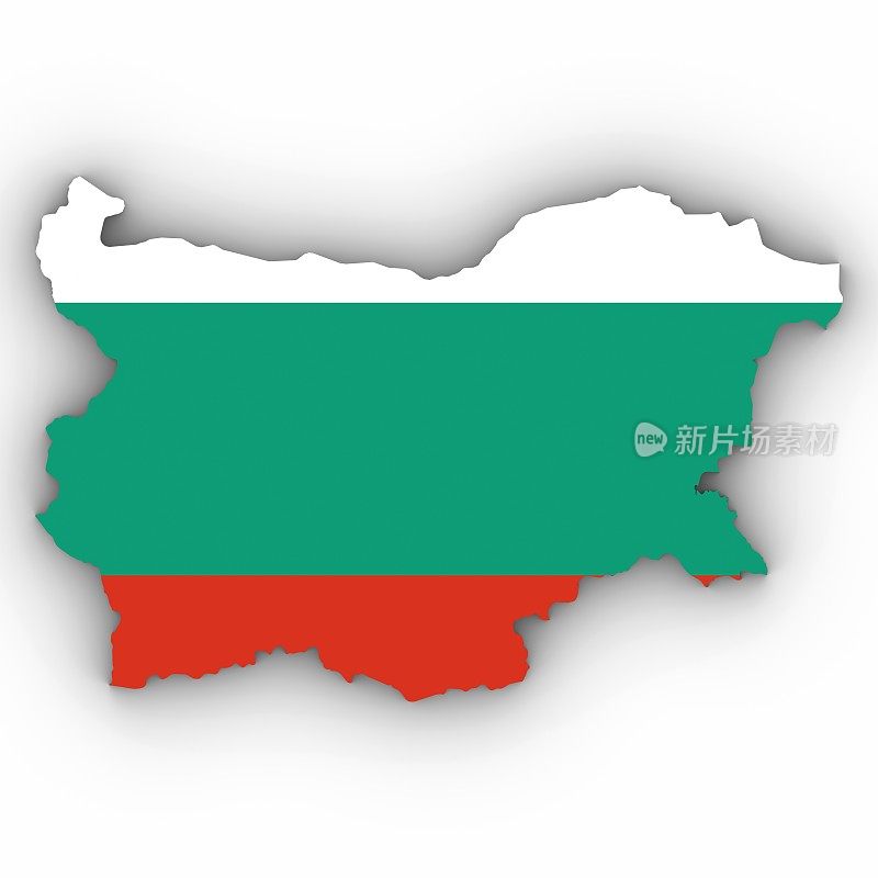 保加利亚地图轮廓与保加利亚国旗在白色与阴影3D插图