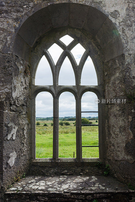 爱尔兰的风景。戈尔韦县罗斯修道院遗址