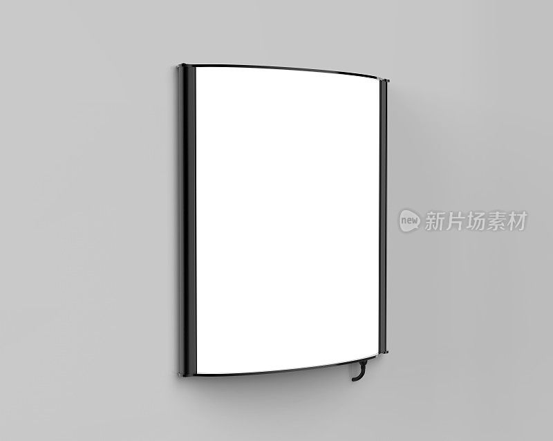 凸LED灯箱单面海报展示或标志持有人弯曲框架剧院账单或广告。3d渲染插图。