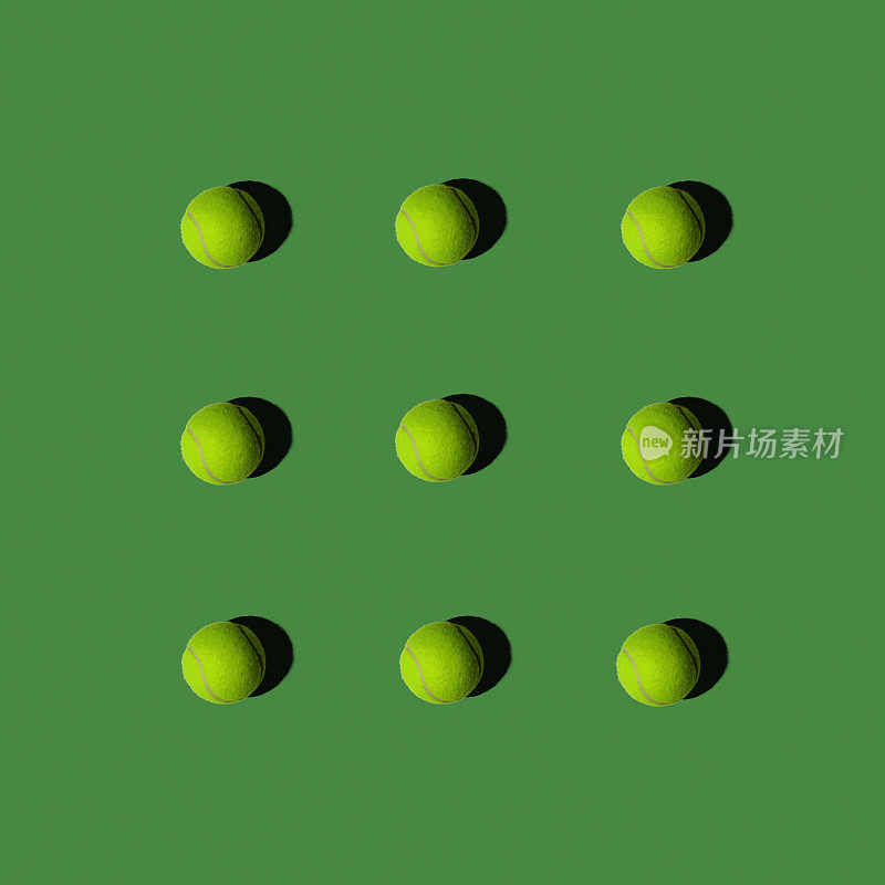 网球在模式上的绿色背景，平面布局