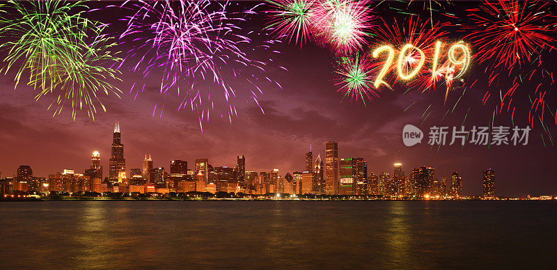 美国伊利诺伊州芝加哥市举行2019年新年焰火庆祝活动