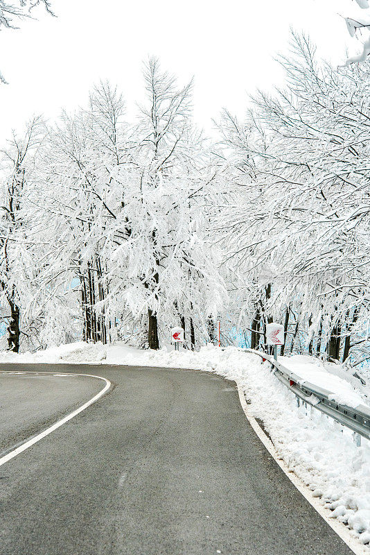 空旷的道路穿过白雪覆盖的景观