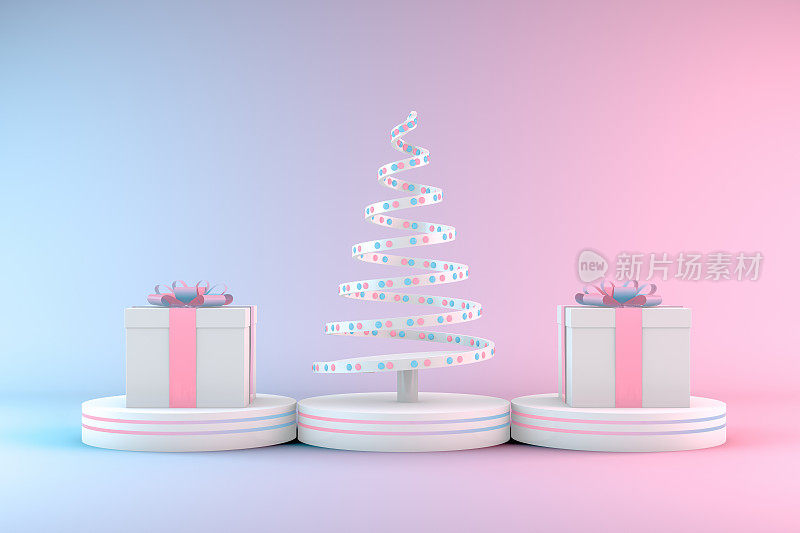 简约圣诞概念，圣诞树与霓虹灯