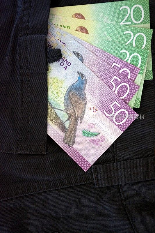 裤子口袋里的新西兰币(NZD)