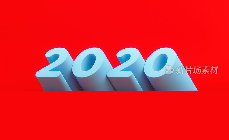 2020概念-蓝色2020文字坐在红色背景