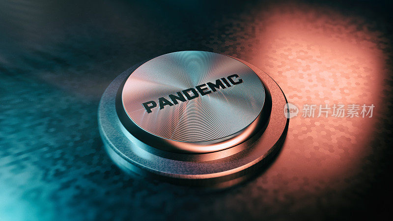 带有文本Pandemic的金属按钮
