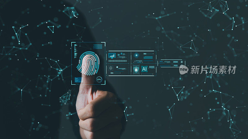 未来安全技术和Cybernetics在互联网上，手指扫描允许访问安全和识别大数据业务，银行和云计算机，人工智能。