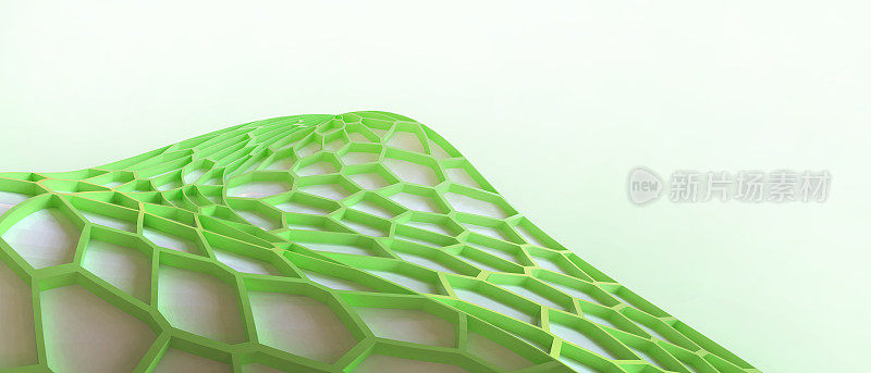 生物科学技术概念为Voronoi绿叶结构。互联网连接，网络，接入，无线数据，协调，团队协作，软件安装-3d渲染